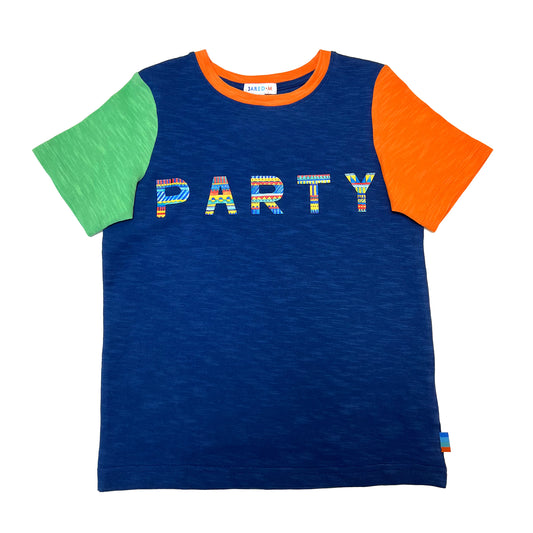 Boy's SS Crew Neck Color Blocking Tee with Party Print
