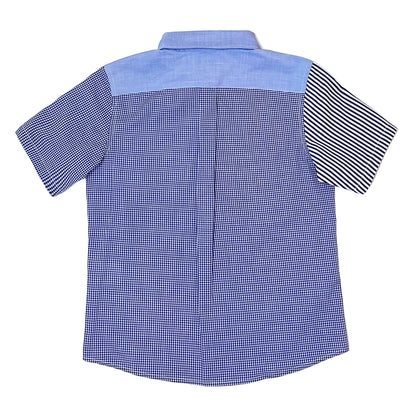 Boy's SS  Panelled  striped and check Spread collar Shirt