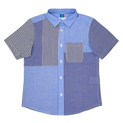 Boy's SS  Panelled  striped and check Spread collar Shirt