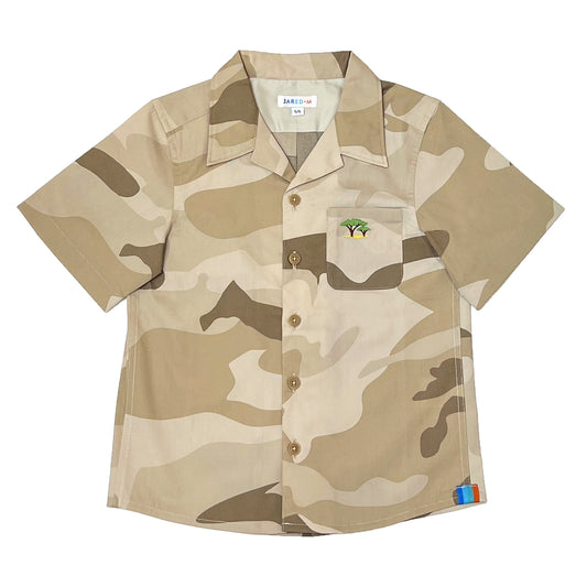 Boy's SS Camp Collar Camo Print Shirt